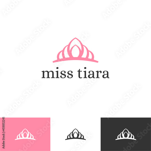 Vintage Elegant Gold Tiara Logo symbol. Luxury geometric royal logotype sign mark. Abstract beauty care facial fashion makeup skin care cosmetic icon vector design