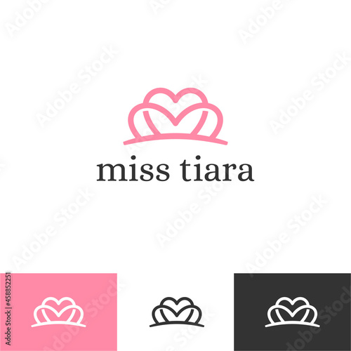 Vintage Elegant Gold Tiara Logo symbol. Luxury geometric royal logotype sign mark. Abstract beauty care facial fashion makeup skin care cosmetic icon vector design
