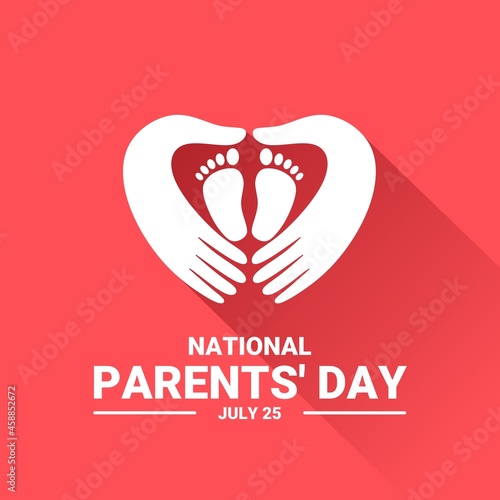 Vector illustration, hands protecting baby's feet, as a banner or poster, national parents day