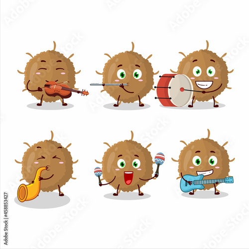 Cartoon character of beta coronavirus playing some musical instruments