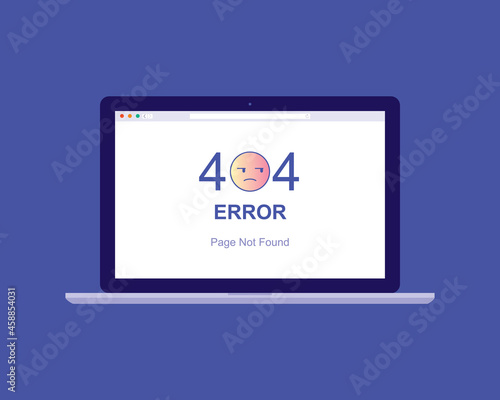 Laptop With 404 Error Page Not Found Message Showing Up On Monitor Screen, The Annoying Emoji Icons Depicting User Frustration.