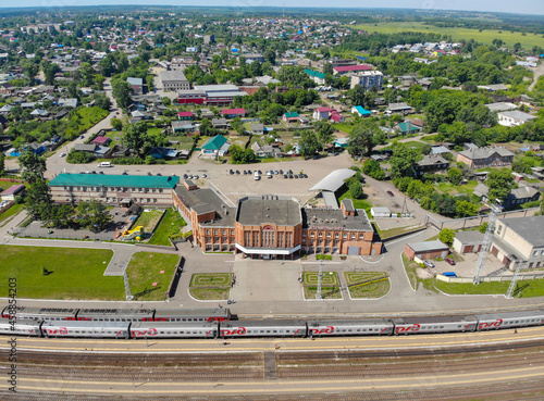 Aerial view of the railway station (Kotelnich, Kirov region, Russia) photo