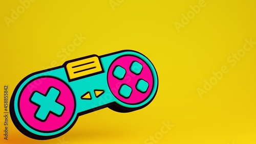 Retro gamepad. 80s and 90s controller. 3d render illustration with copy space.
