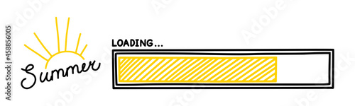 Summer progress loading bar. Infographics design element with yellow status of completion. Hand drawn vector illustration isolated in white background