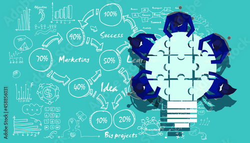 Community trading market analysis  Business group Brainstorm working,connect jigsaw pieces,for  success,plan,think,search,analyze,communicate, futuristic idea innovation technology modern.vector