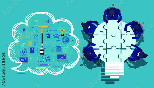 Community trading market analysis  Business group Brainstorm working,connect jigsaw pieces,for  success,plan,think,search,analyze,communicate, futuristic idea innovation technology modern.vector