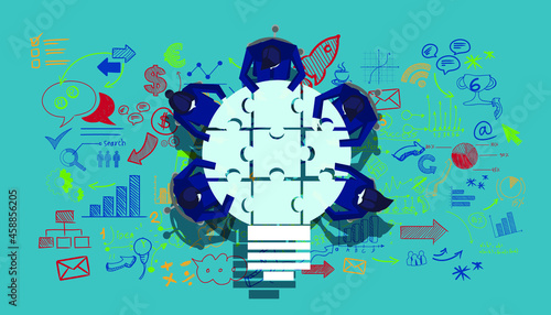 Community trading market analysis  Business group Brainstorm working,connect jigsaw pieces,for  success,plan,think,search,analyze,communicate, futuristic idea innovation technology modern.vector