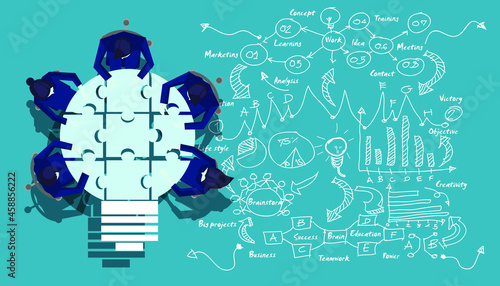 Community trading market analysis  Business group Brainstorm working,connect jigsaw pieces,for  success,plan,think,search,analyze,communicate, futuristic idea innovation technology modern.vector
