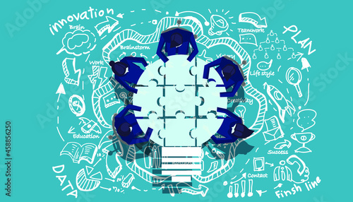 Community trading market analysis  Business group Brainstorm working,connect jigsaw pieces,for  success,plan,think,search,analyze,communicate, futuristic idea innovation technology modern.vector