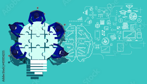Community trading market analysis  Business group Brainstorm working,connect jigsaw pieces,for  success,plan,think,search,analyze,communicate, futuristic idea innovation technology modern.vector