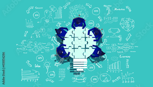 Community trading market analysis  Business group Brainstorm working,connect jigsaw pieces,for  success,plan,think,search,analyze,communicate, futuristic idea innovation technology modern.vector