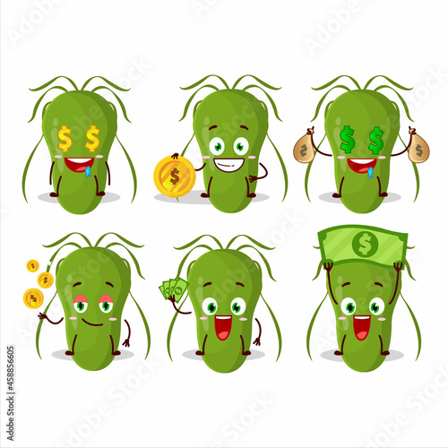 Contagious cartoon character with cute emoticon bring money