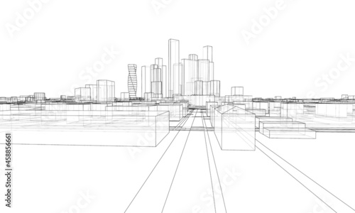 Vector lines buildings and city roads  town design