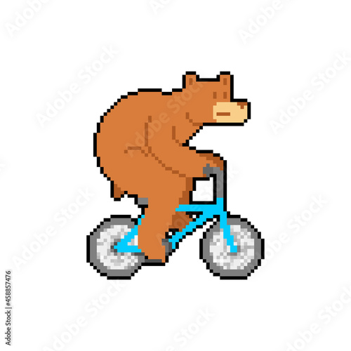 Bear on bicycle pixel art. pixelated Beast is riding bicycle. 8 bit Cartoon childrens illustration