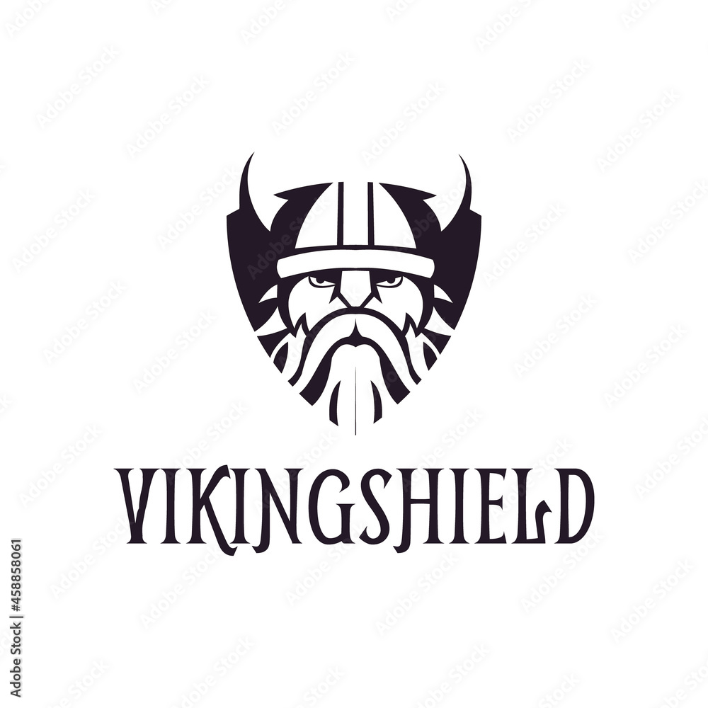 Viking head vector image. Viking warrior with horned helmet.