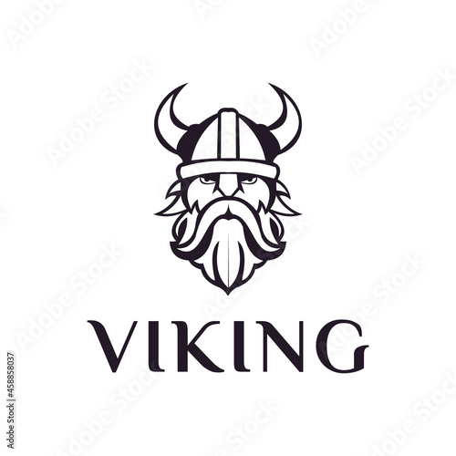 Viking head vector image. Viking warrior with horned helmet.