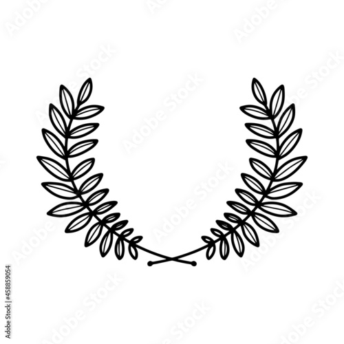 Laurel wreath. Vector hand drawn laurel wreath isolated on white background. Doodle style. Outline floral frame.