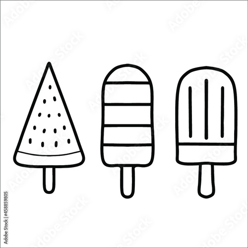 set of ice cream outline icons. Simple flat design isolated on white background. Vector illustration. Suitable for kids coloring book