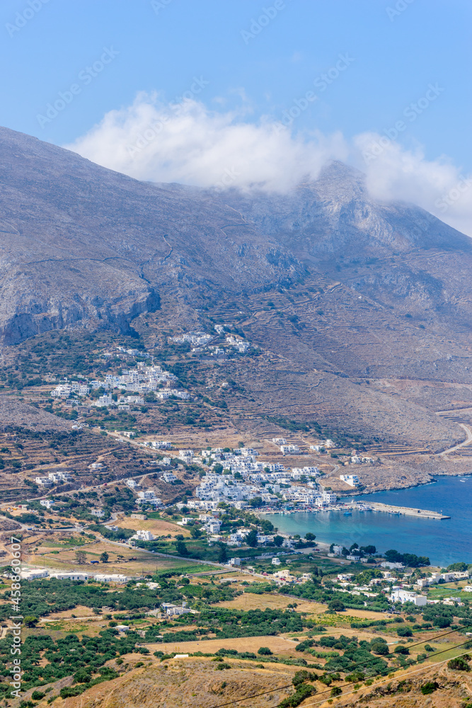 Panorama view of Aegiali and Lagada village in  Amorgos island  Greece