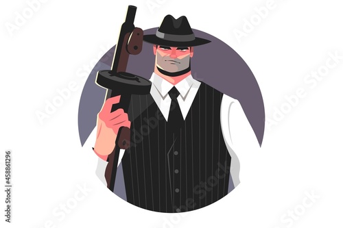 Mafia gangster with machine gun