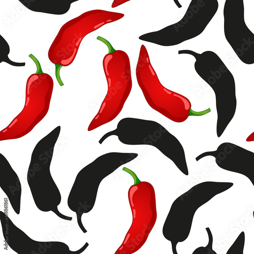 Red Pepper vector seamless pattern. Mexican chili spicy vegetable. Hot paprika texture.