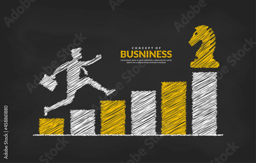 Businessman on graph jumping across obstacles to success, Business risk and success concept, growth chart increase profit investment