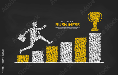 Businessman on graph jumping across obstacles to success, Business risk and success concept, growth chart increase profit investment