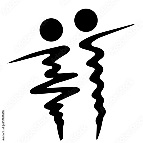 Silhouette of a dancing couple. Black logo.