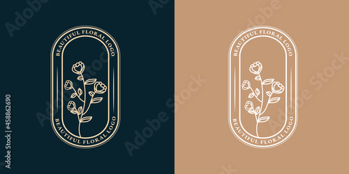 Botanical Hand Drawn collection Logo with Wild Flower and Leaves. Logo for spa and beauty salon, boutique, organic shop, wedding, floral designer, interior, photography, cosmetic. vector illustration