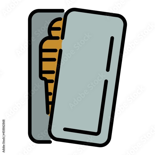 Sarcophagus with a mummy icon. Outline sarcophagus with a mummy vector icon color flat isolated