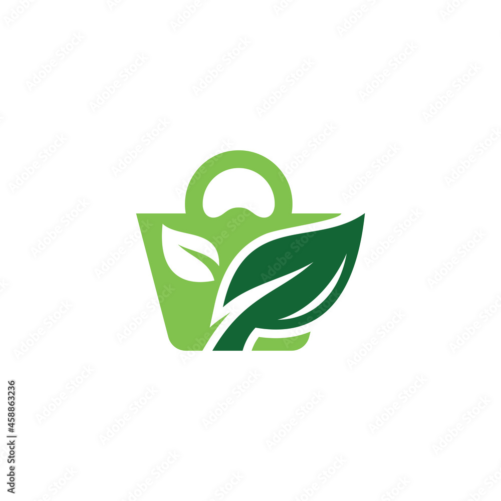 Green Leaf Nature and Shopping Bag Retail Commerce Logo Design Green Leaf Nature and Shopping Bag Retail Commerce Logo Design