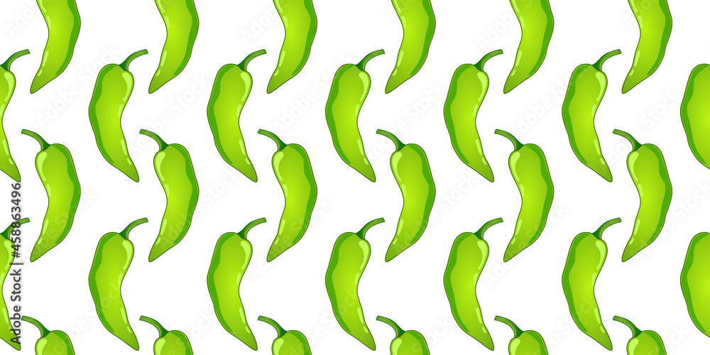 Green Pepper vector seamless pattern. Mexican chili spicy vegetable. Hot paprika texture.