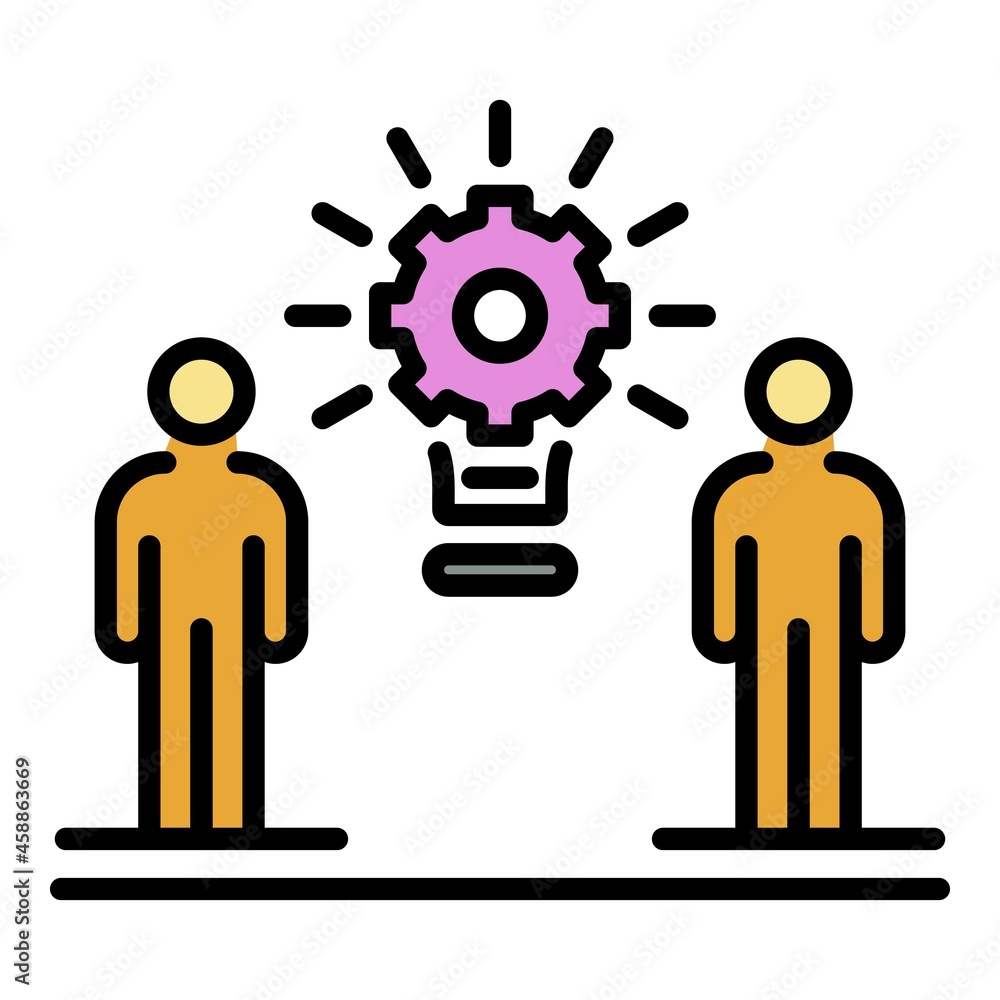 Two people and gear icon. Outline two people and gear vector icon color flat isolated Two people and gear icon. Outline two people and gear vector icon color flat isolated