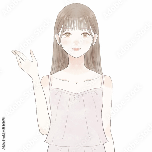 案内している女性