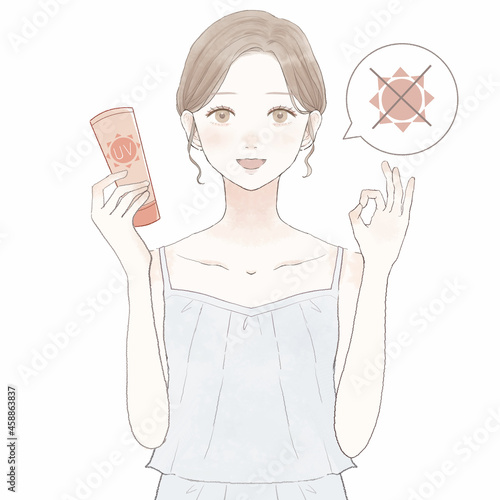 日焼け止めクリームを塗って日焼けを予防する女性