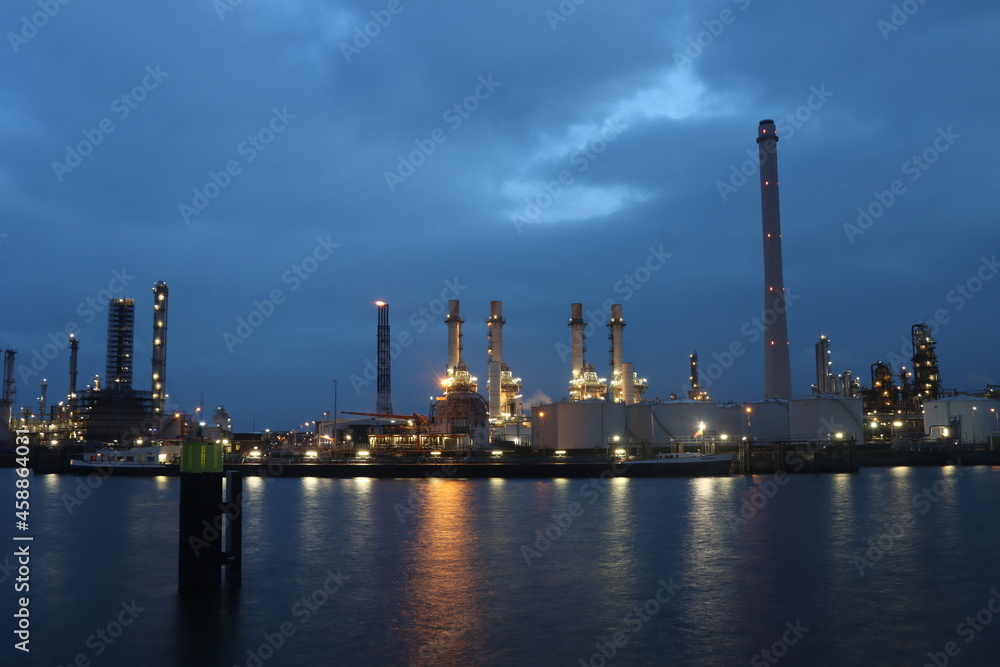refinery of Shell and tanks of Mobil in the Pernis harbor Rotterdam