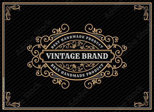 Vintage ornamental vector with floral ornament Suitable for whiskey, liquor, beer, brewery, wine, barber shop, coffee shop, tattoo studio, salon, boutique, hotel, shop signage engraving illustration