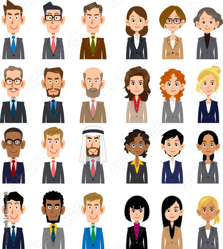 スーツを着た様々な人種の男性と女性の上半身

