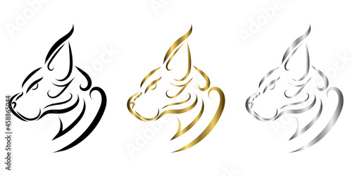 three color black gold and silver  line art of wildcat head. Good use for symbol  mascot  icon  avatar  tattoo  T Shirt design  logo or any design you want.