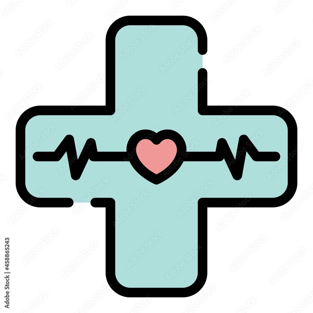 Cross with pulse icon. Outline cross with pulse vector icon color flat isolated Cross with pulse icon. Outline cross with pulse vector icon color flat isolated
