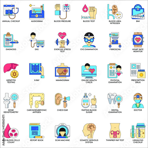 Health Checkup color collection flat icon set