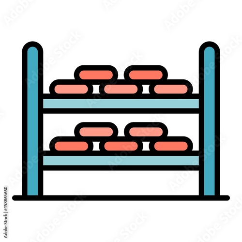 Shelving with cheese icon. Outline shelving with cheese vector icon color flat isolated