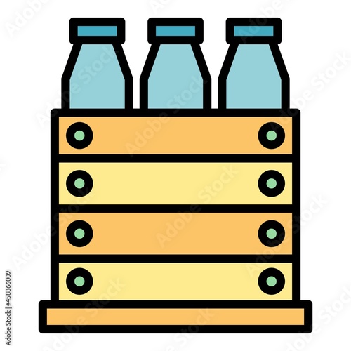 Milk bottle box icon. Outline milk bottle box vector icon color flat isolated