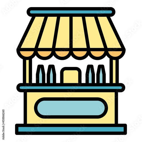 Milk stall icon. Outline milk stall vector icon color flat isolated