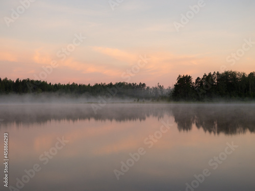 landscape with morning fog