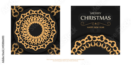 Black merry christmas flyer with vintage orange ornament