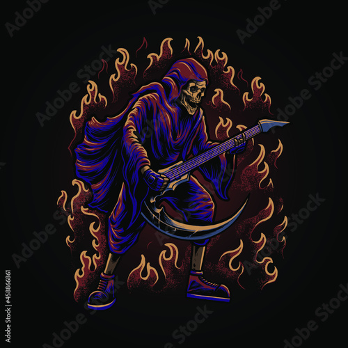 the grim reaper with guitar illustration