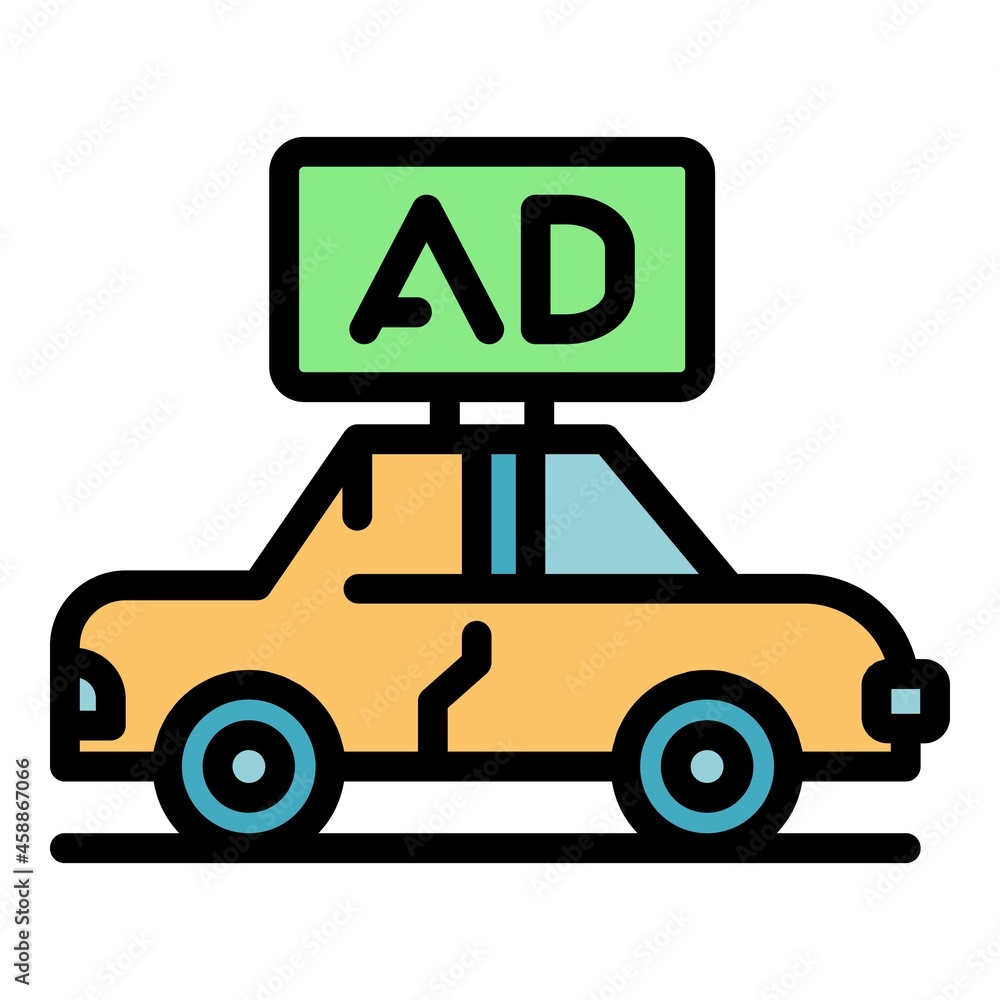 Advertising on the car roof icon. Outline advertising on the car roof vector icon color flat isolated