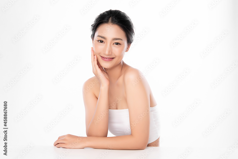 Beautiful young asian woman with clean fresh skin on white background, Face care, Facial treatment, Cosmetology, beauty and spa, Asian women portrait. Beautiful young asian woman with clean fresh skin on white background, Face care, Facial treatment, Cosmetology, beauty and spa, Asian women portrait.