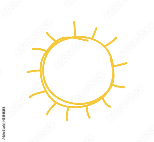 Hand drawn Illustration Sun. Doodle style element isolated on white background. Yellow Solar System Objects